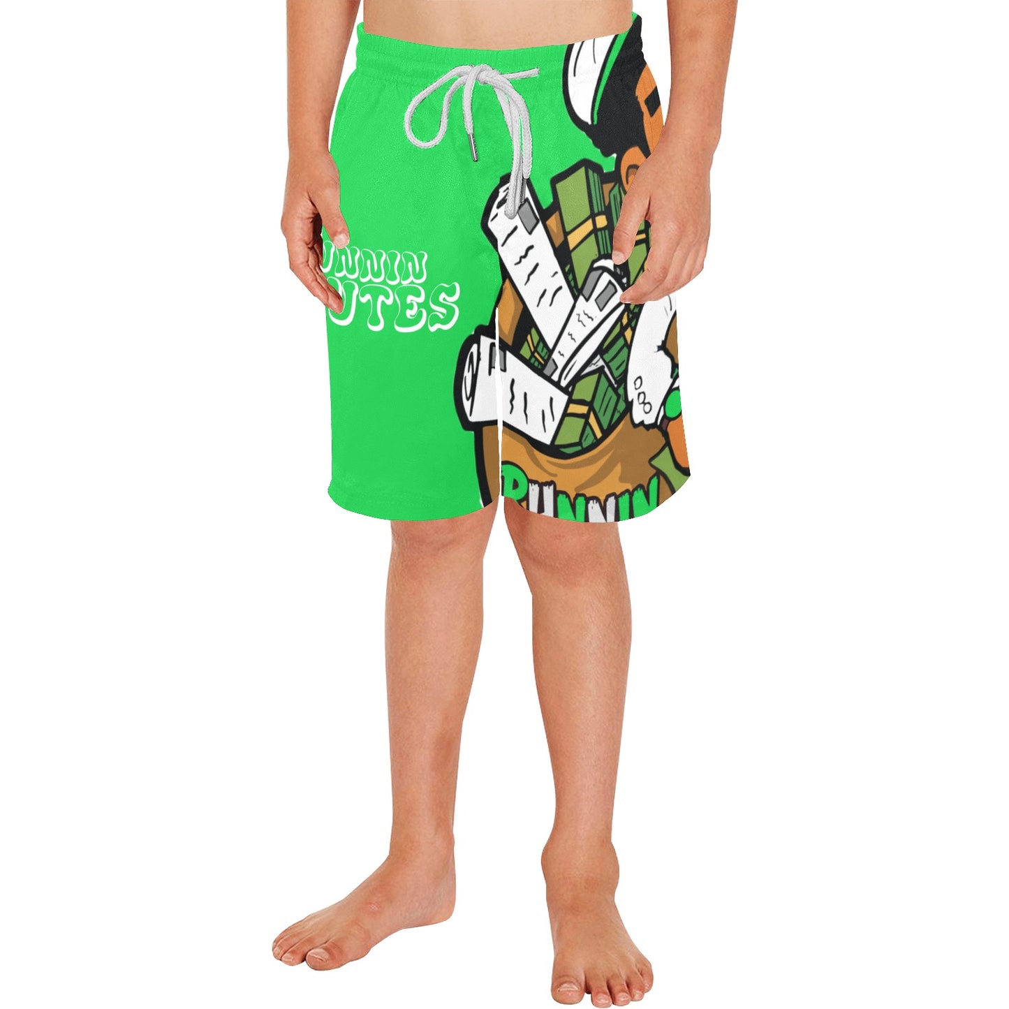 WHITE/GREEN Boys' Causal Beach Shorts