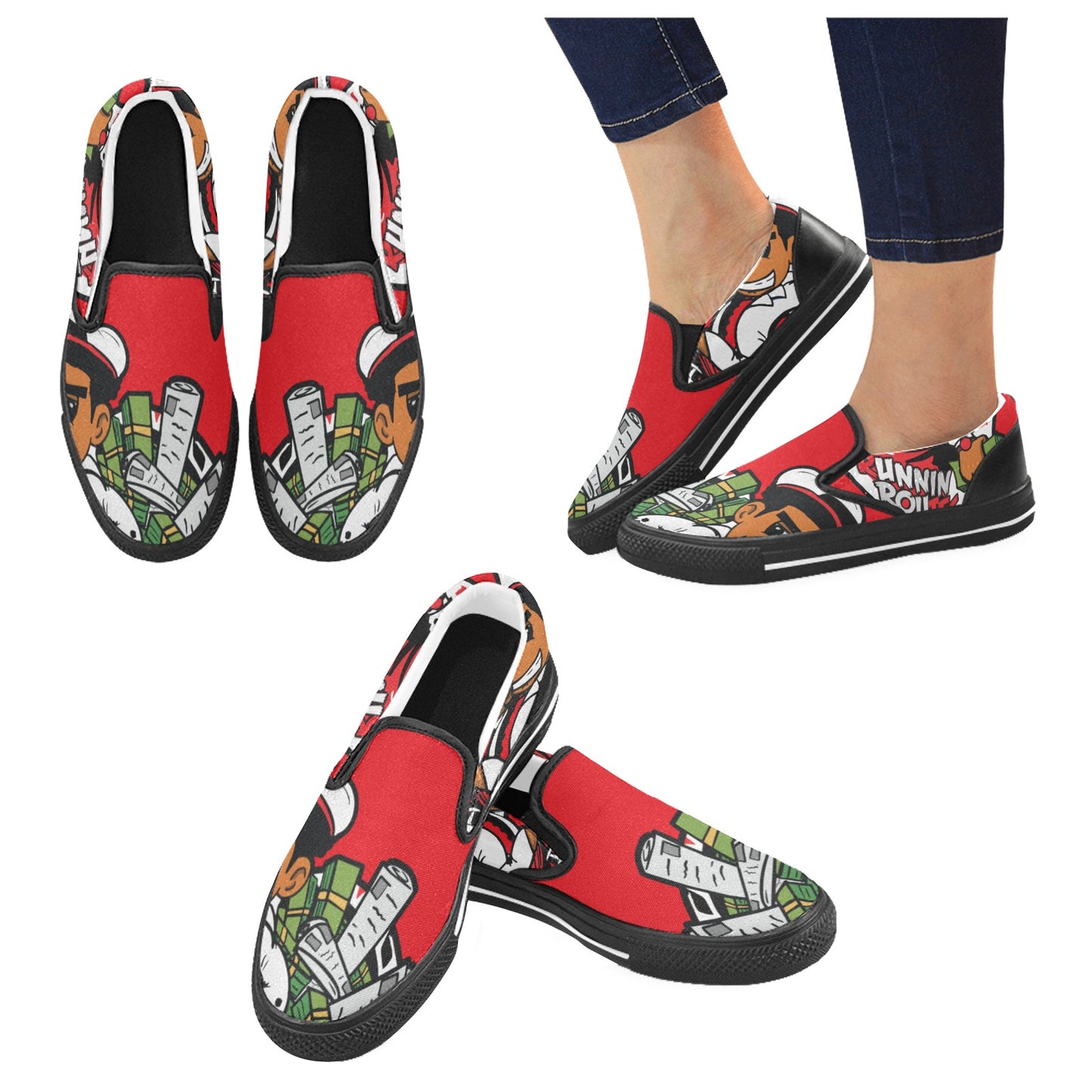 red white black Men's Slip-on Canvas Shoes