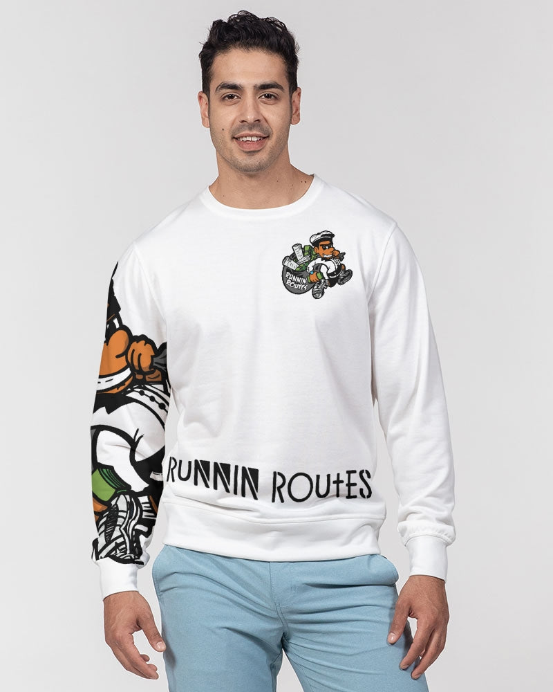 gray and white Runnin Routes Men's Classic French Terry Crewneck Pullover