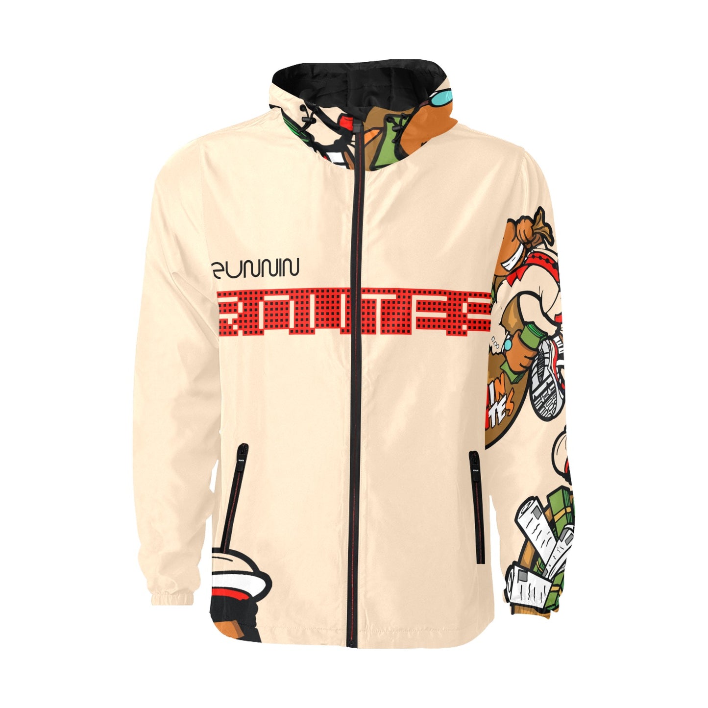 cream n orange All Over Print Quilted Windbreaker for Men