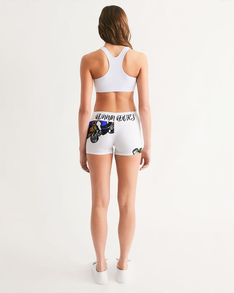 royal blue logo Women's Mid-Rise Yoga Shorts