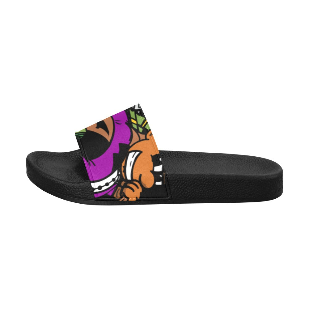 BLACK AND PURPLE WOMEN'S SLIDE SANDALS (MODEL 057)