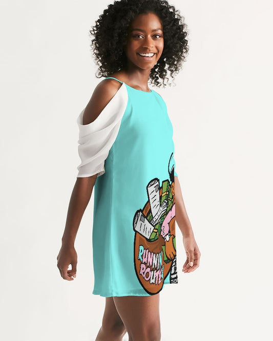 easter blue Women's Open Shoulder A-Line Dress