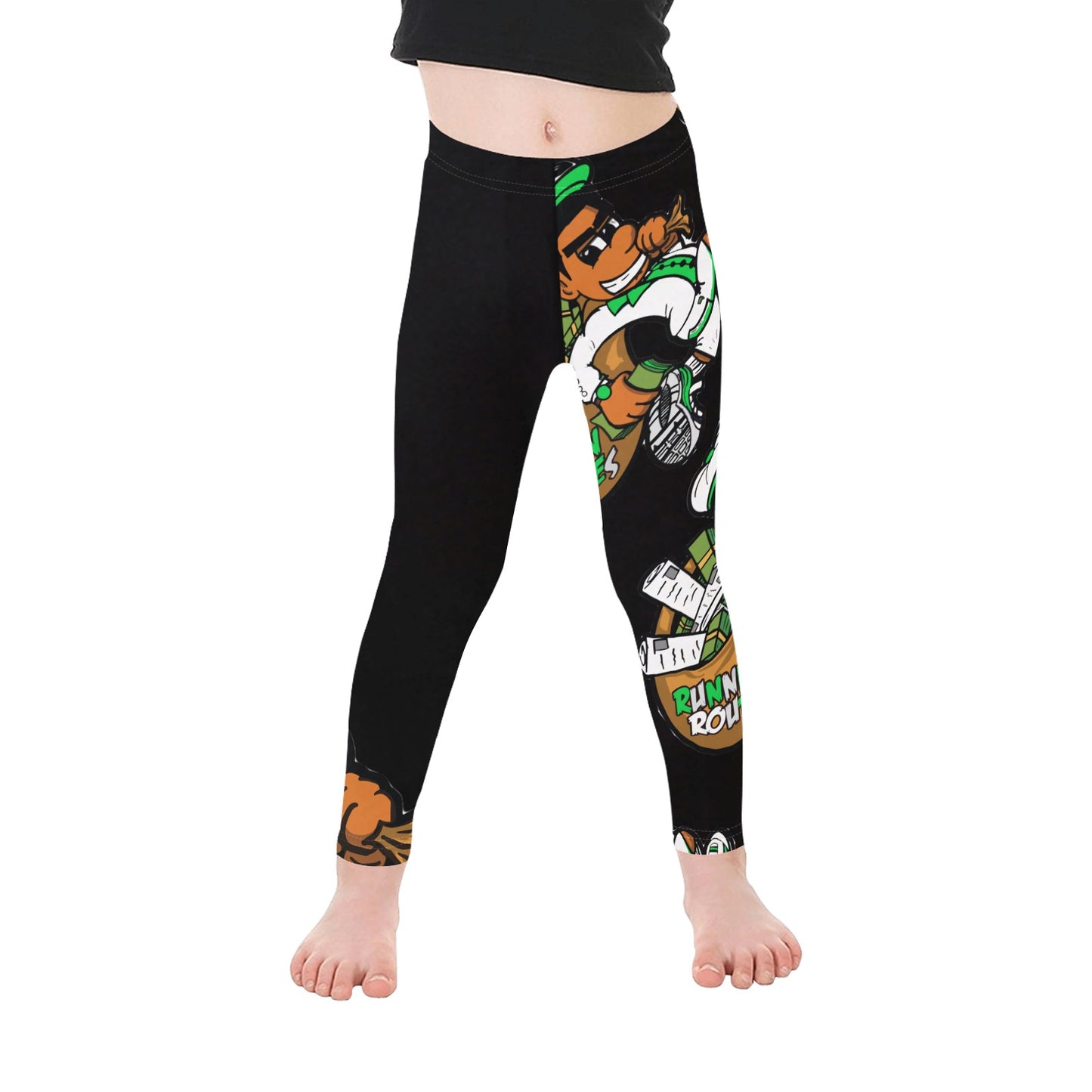 green n white Kid's Ankle Length Leggings