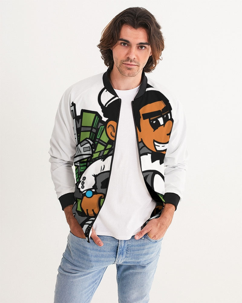 gray and white Runnin Routes Men's Bomber Jacket