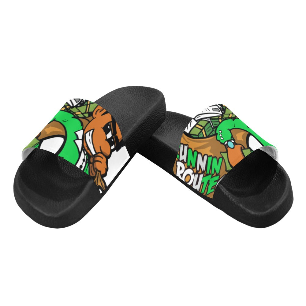 green n white Women's Slide Sandals (Model 057)