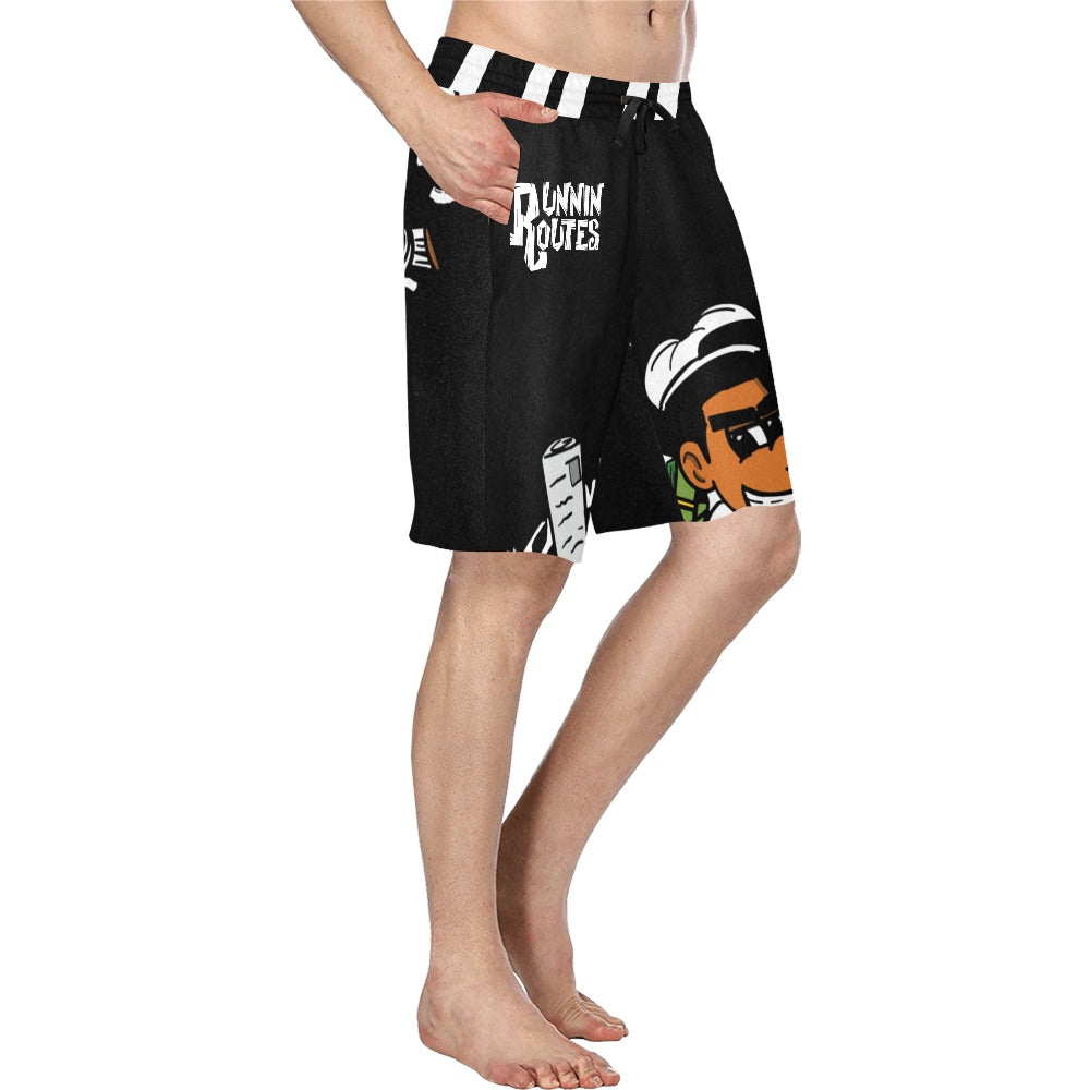 blk n white logo Men's All Over Print Casual Shorts (Model L23)