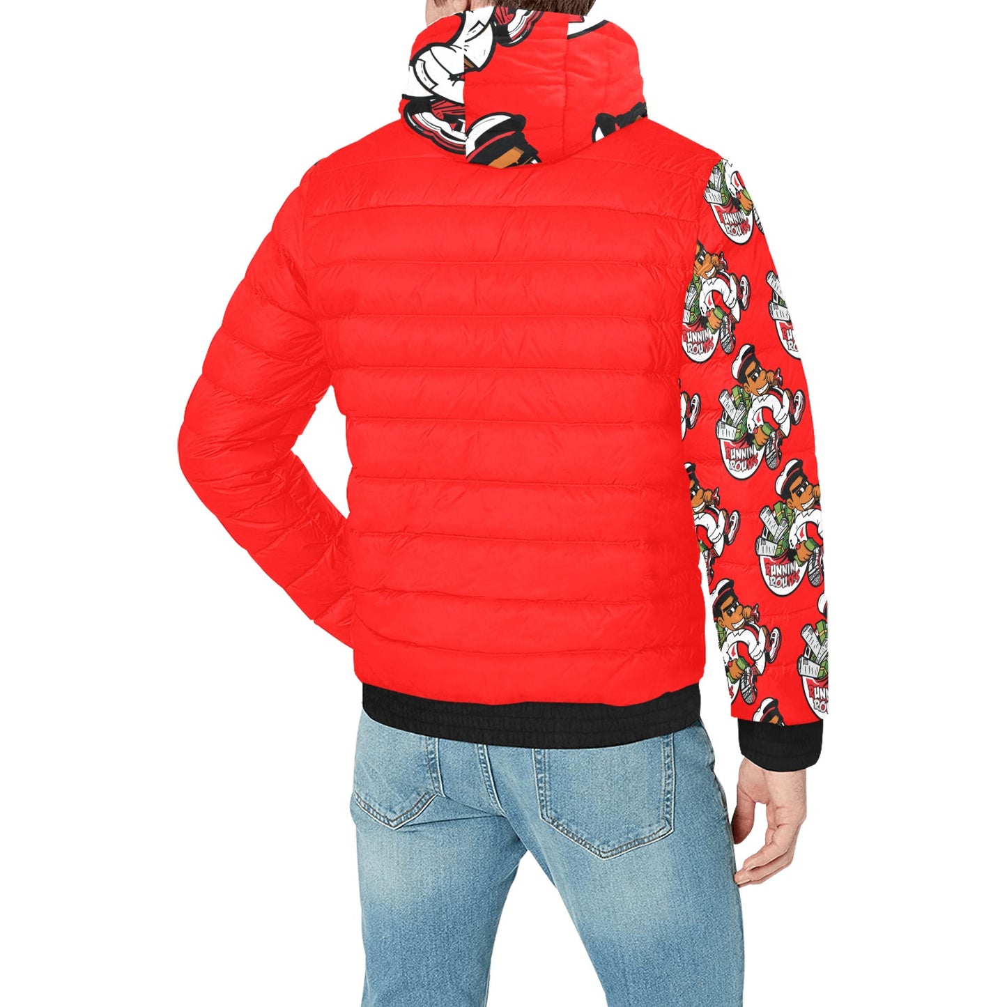 red white black Men's Padded Hooded Jacket