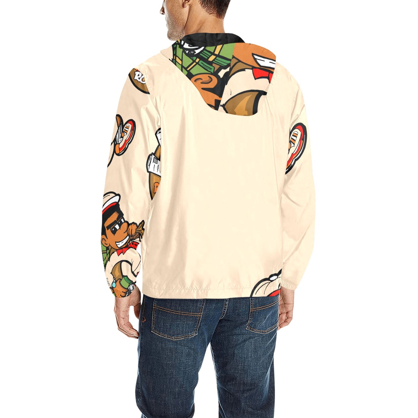 cream n orange All Over Print Quilted Windbreaker for Men