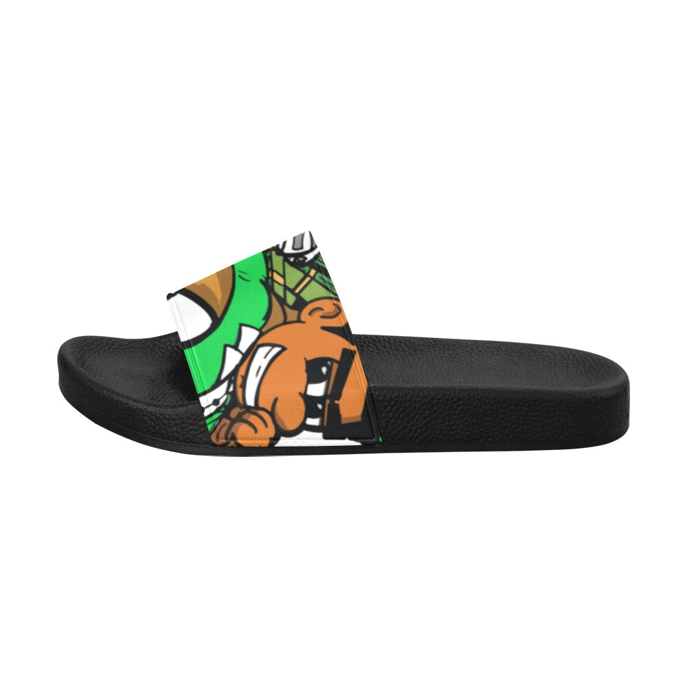 green n white Women's Slide Sandals (Model 057)