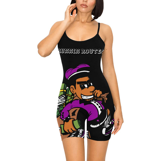 PURPLE LOGO Women's Short Yoga Bodysuit