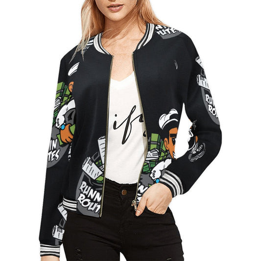 gray and white All Over Print Bomber Jacket for Women