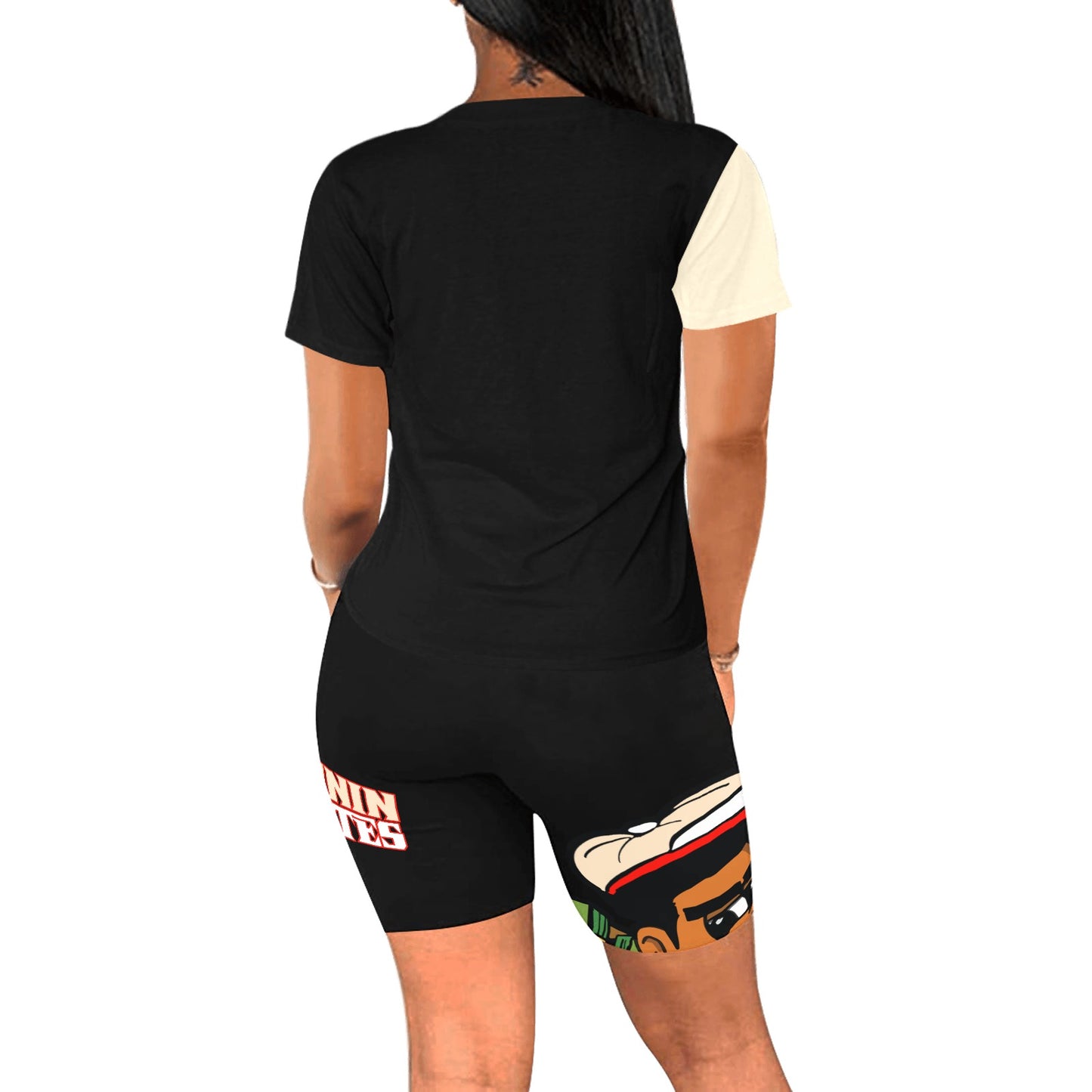 cream black n orange Women's Short Yoga Set