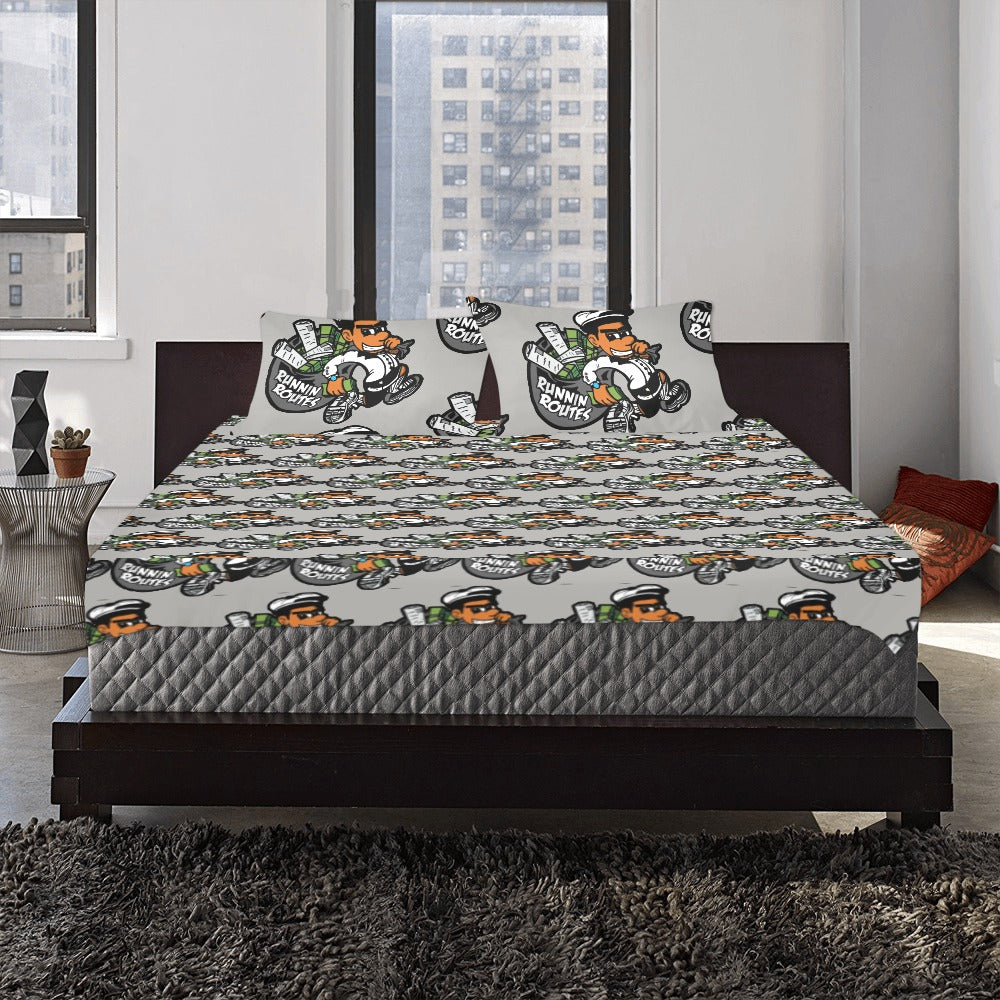 gray and white 3-Piece Bedding Set