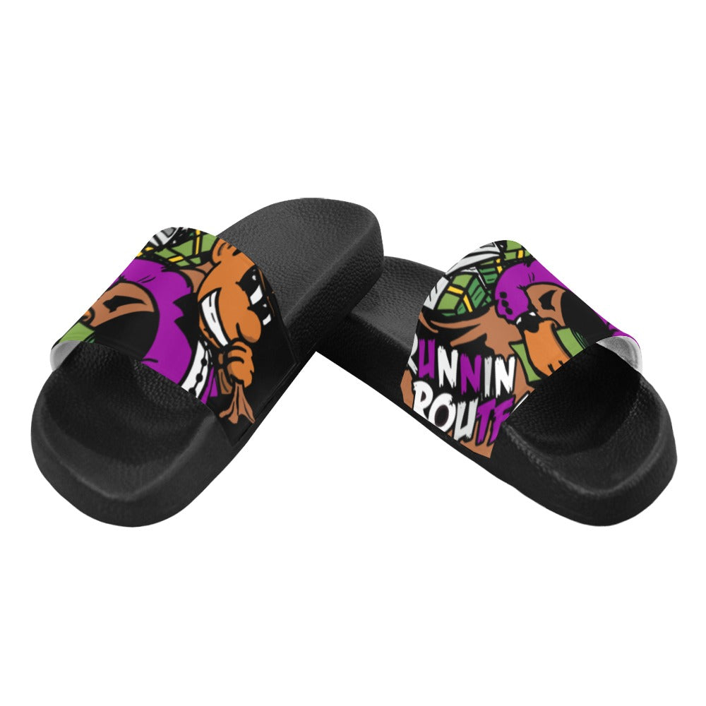 BLACK AND PURPLE WOMEN'S SLIDE SANDALS (MODEL 057)