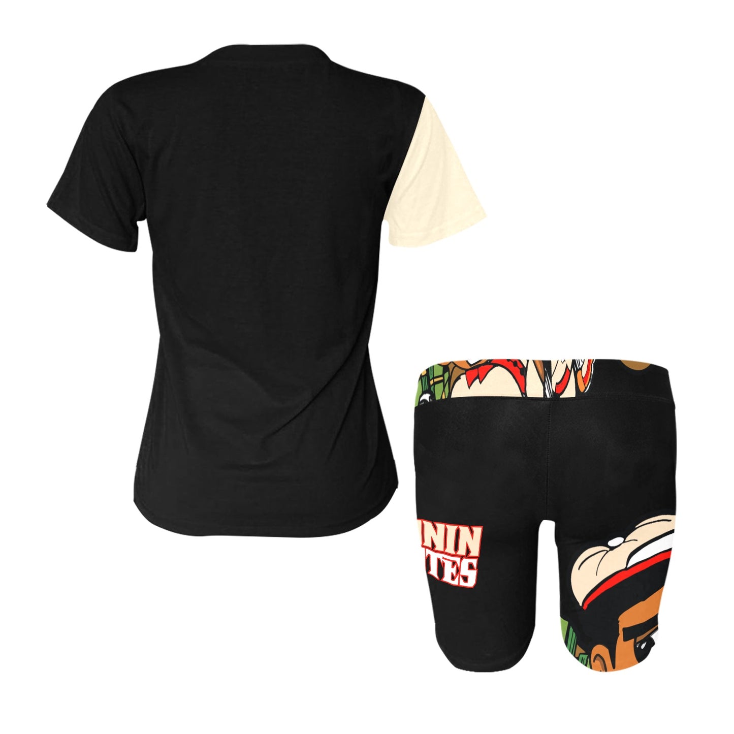 cream black n orange Women's Short Yoga Set