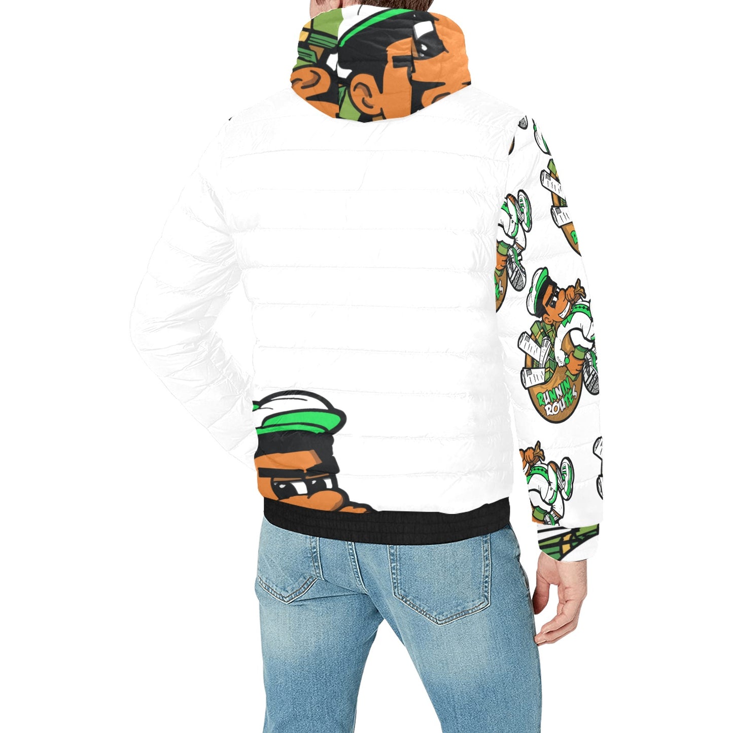 green & white Men's Padded Hooded Jacket