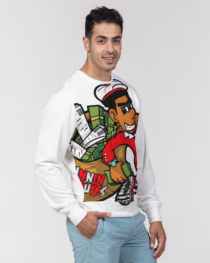 red n white Men's Classic French Terry Crewneck Pullover