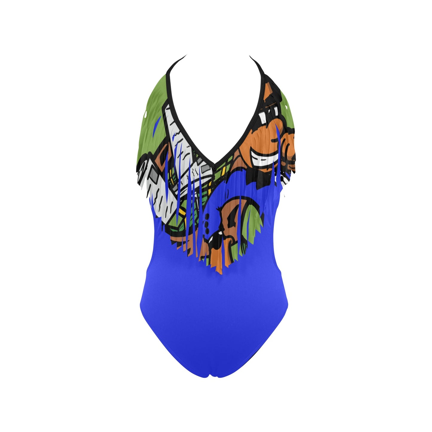 royal blue logo Women's Fringe Swimsuit