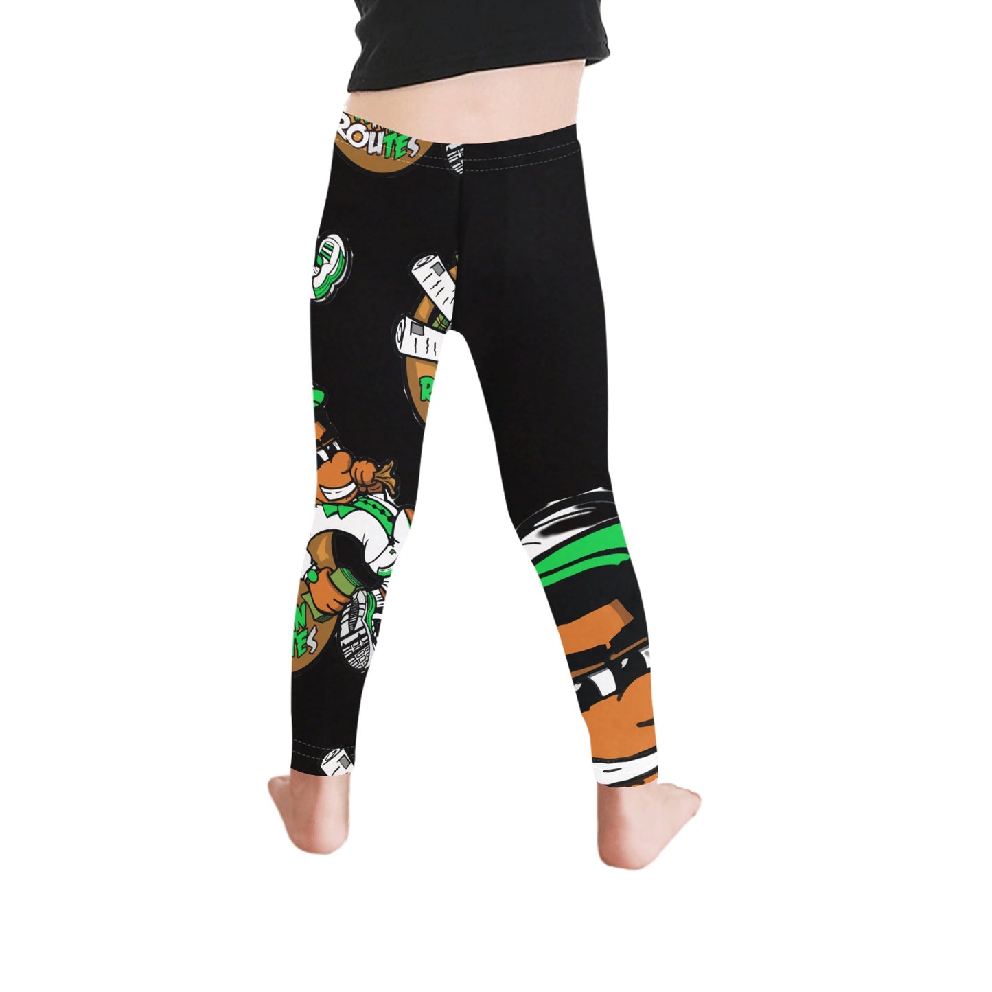 green n white Kid's Ankle Length Leggings