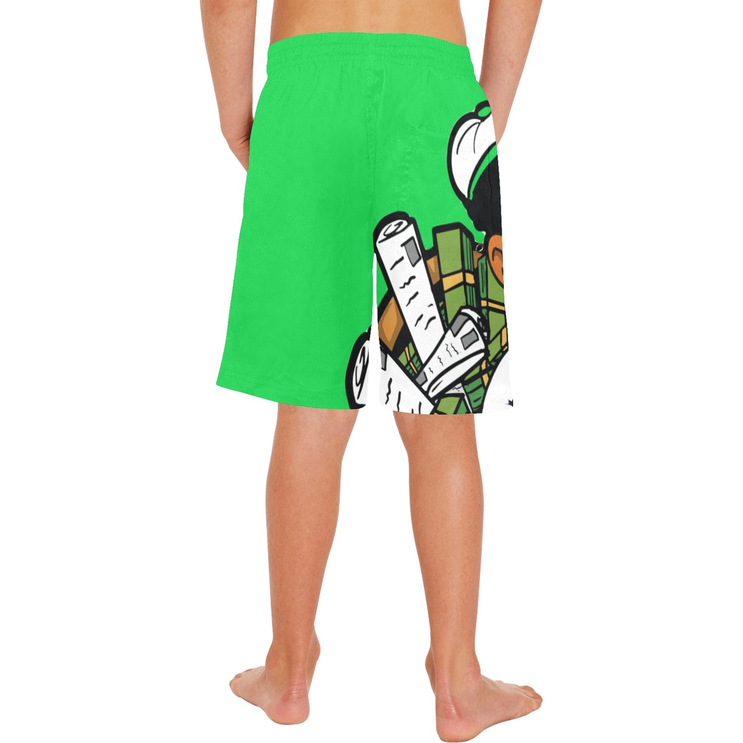 WHITE/GREEN Boys' Causal Beach Shorts