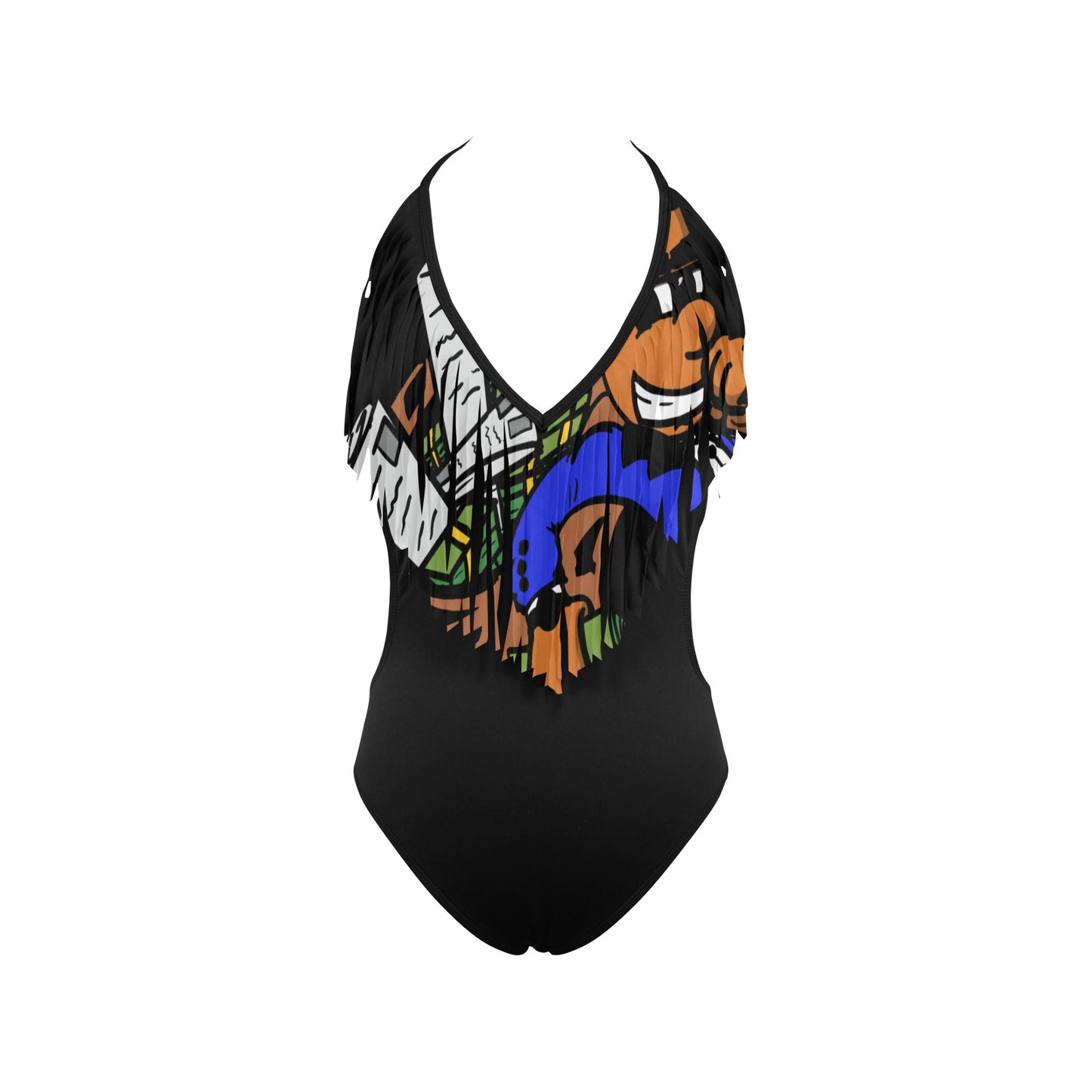 royal blue logo Women's Fringe Swimsuit