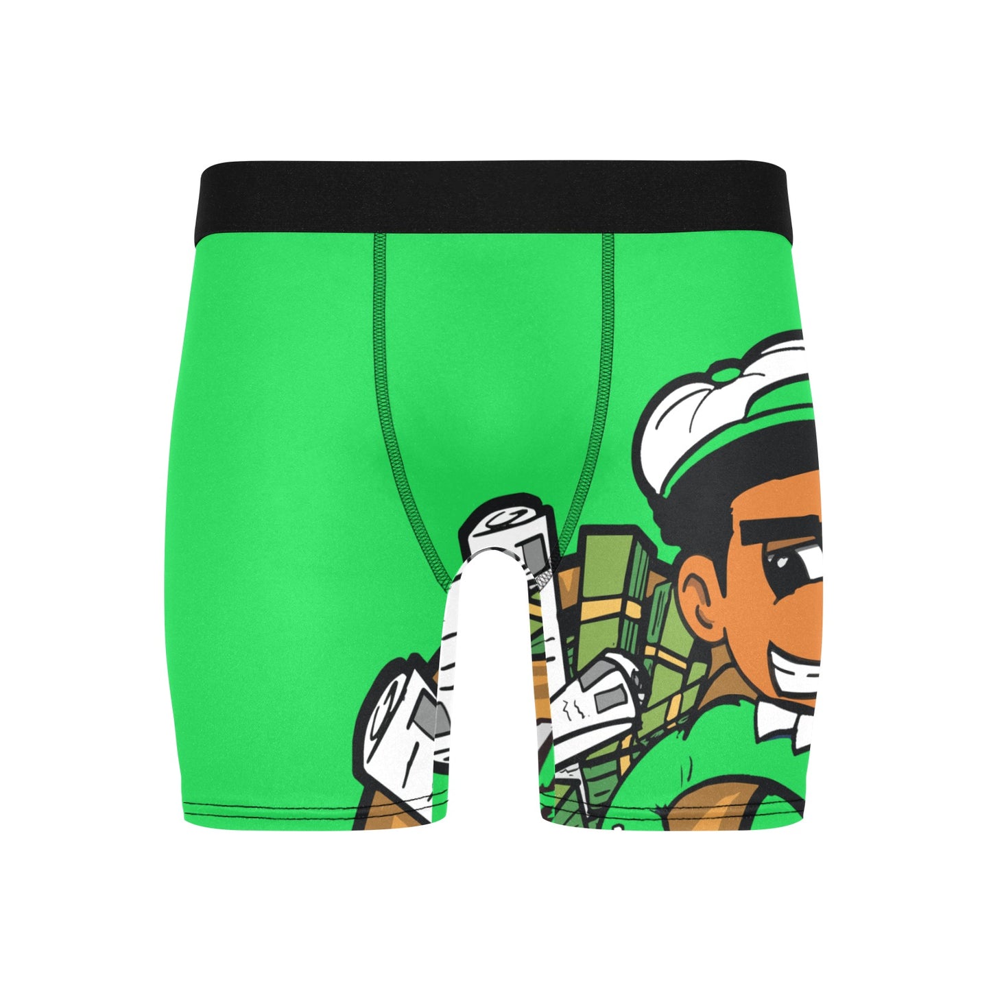 green n white Men's Long Leg Boxer Briefs