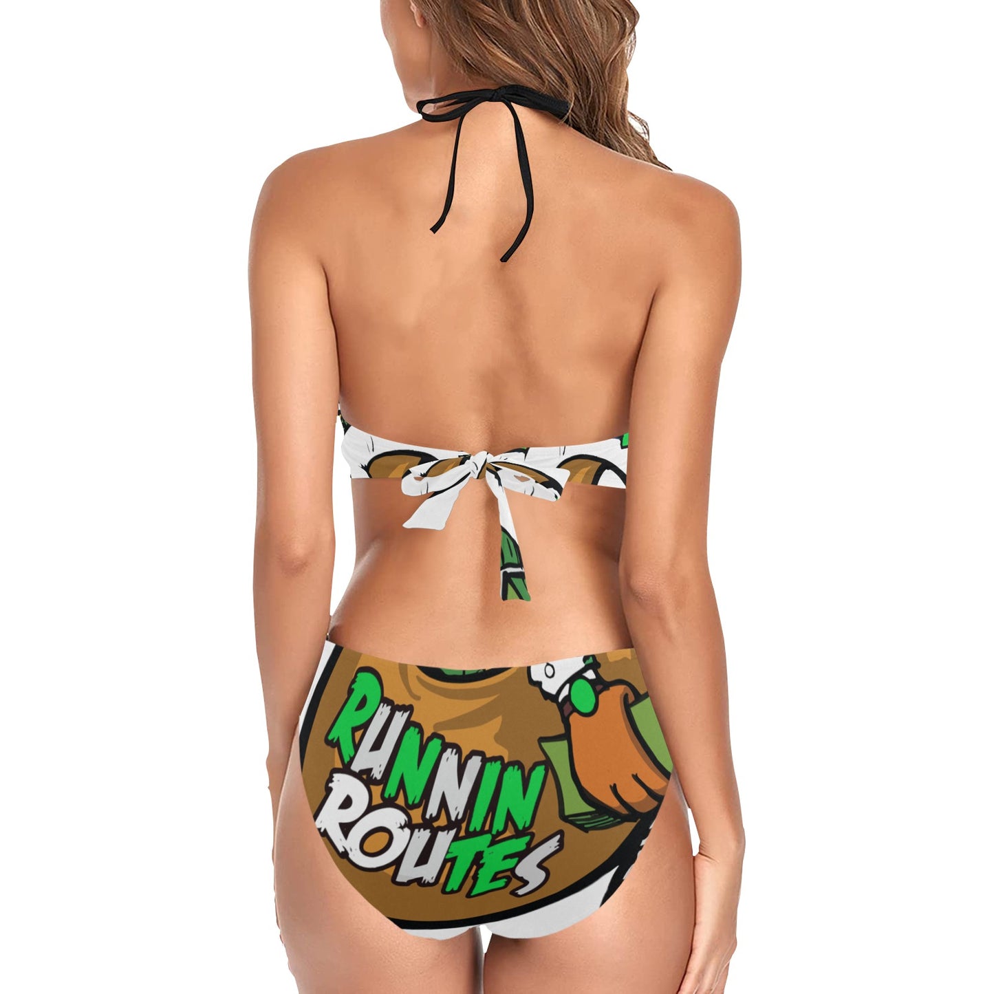 Green and White Women's Fringe Swimsuit