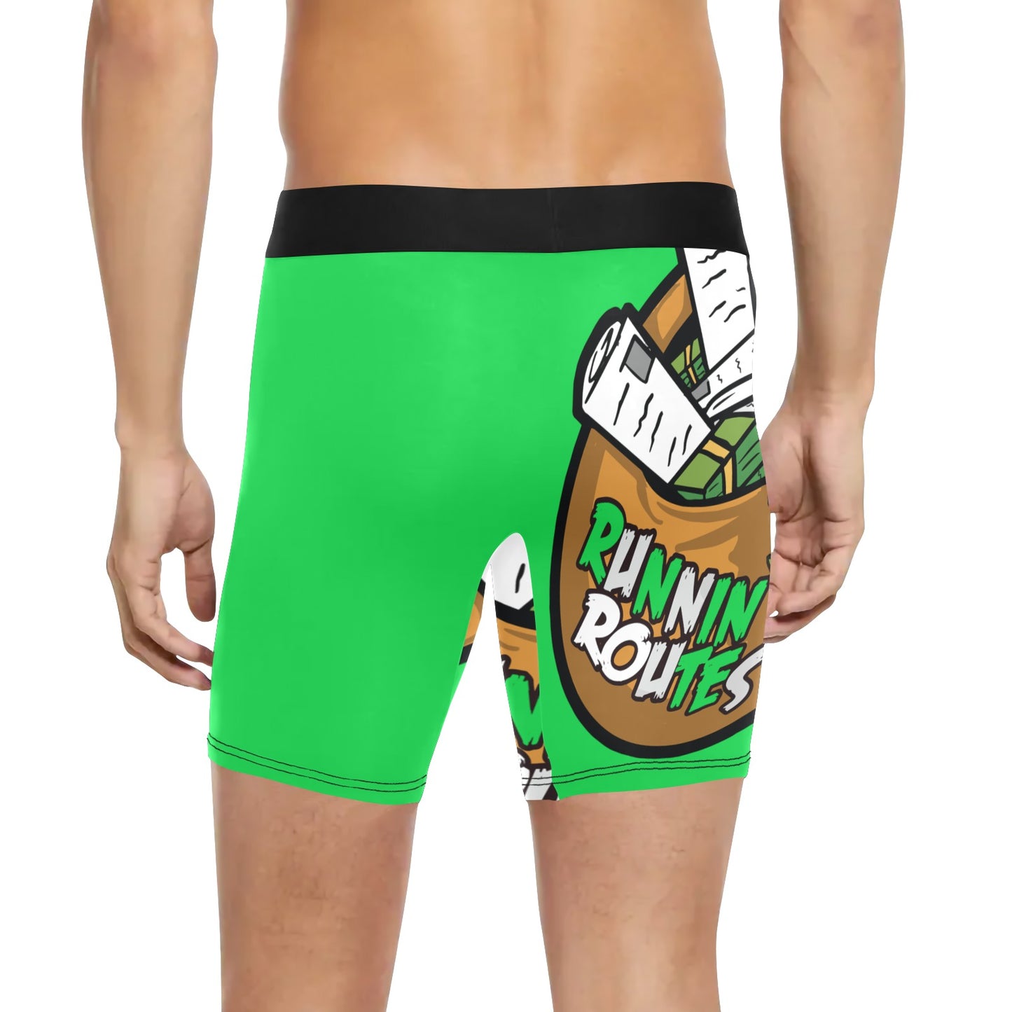 green n white Men's Long Leg Boxer Briefs