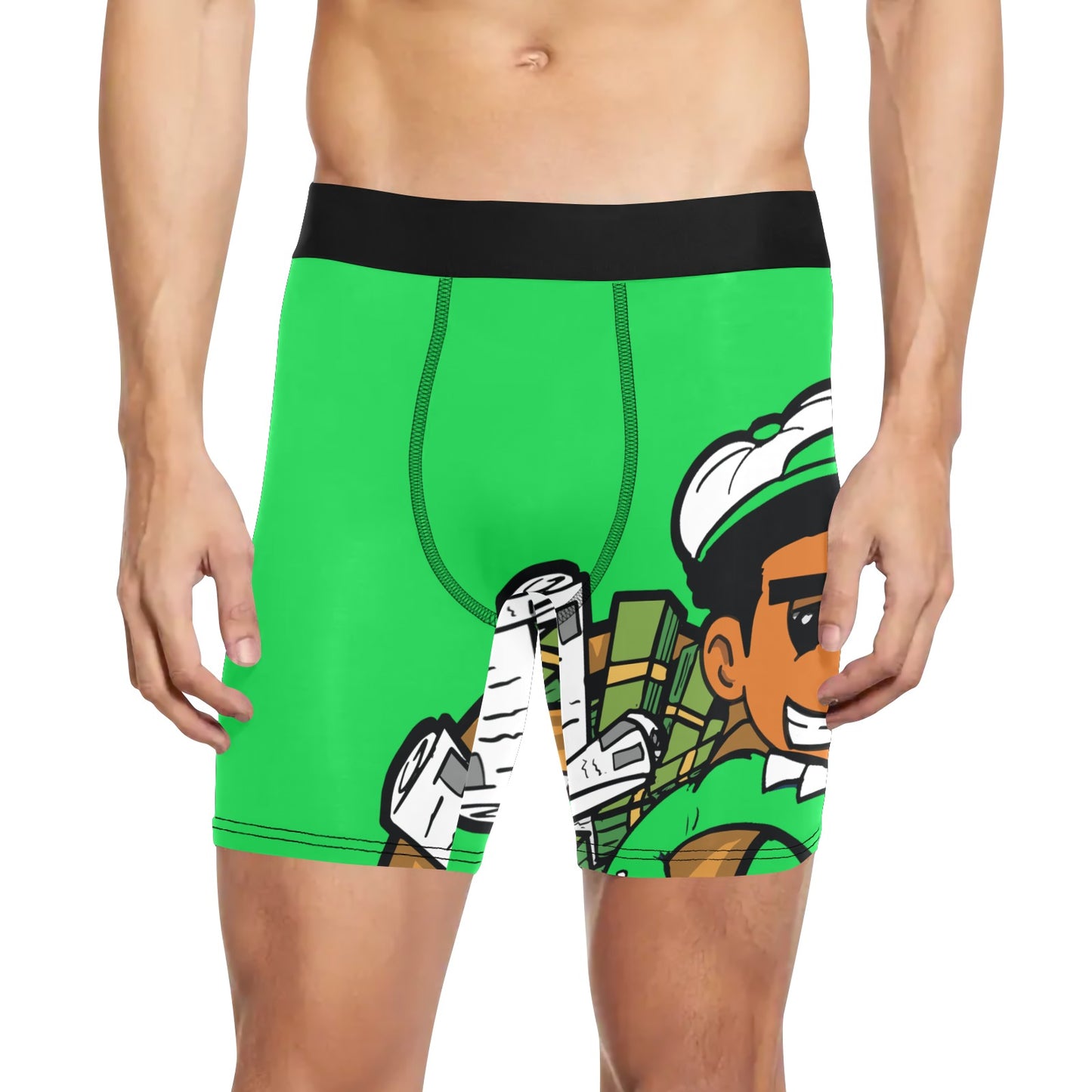 green n white Men's Long Leg Boxer Briefs