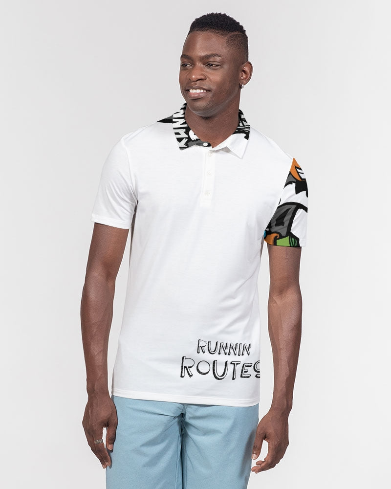 gray and white Runnin Routes Men's Slim Fit Short Sleeve Polo