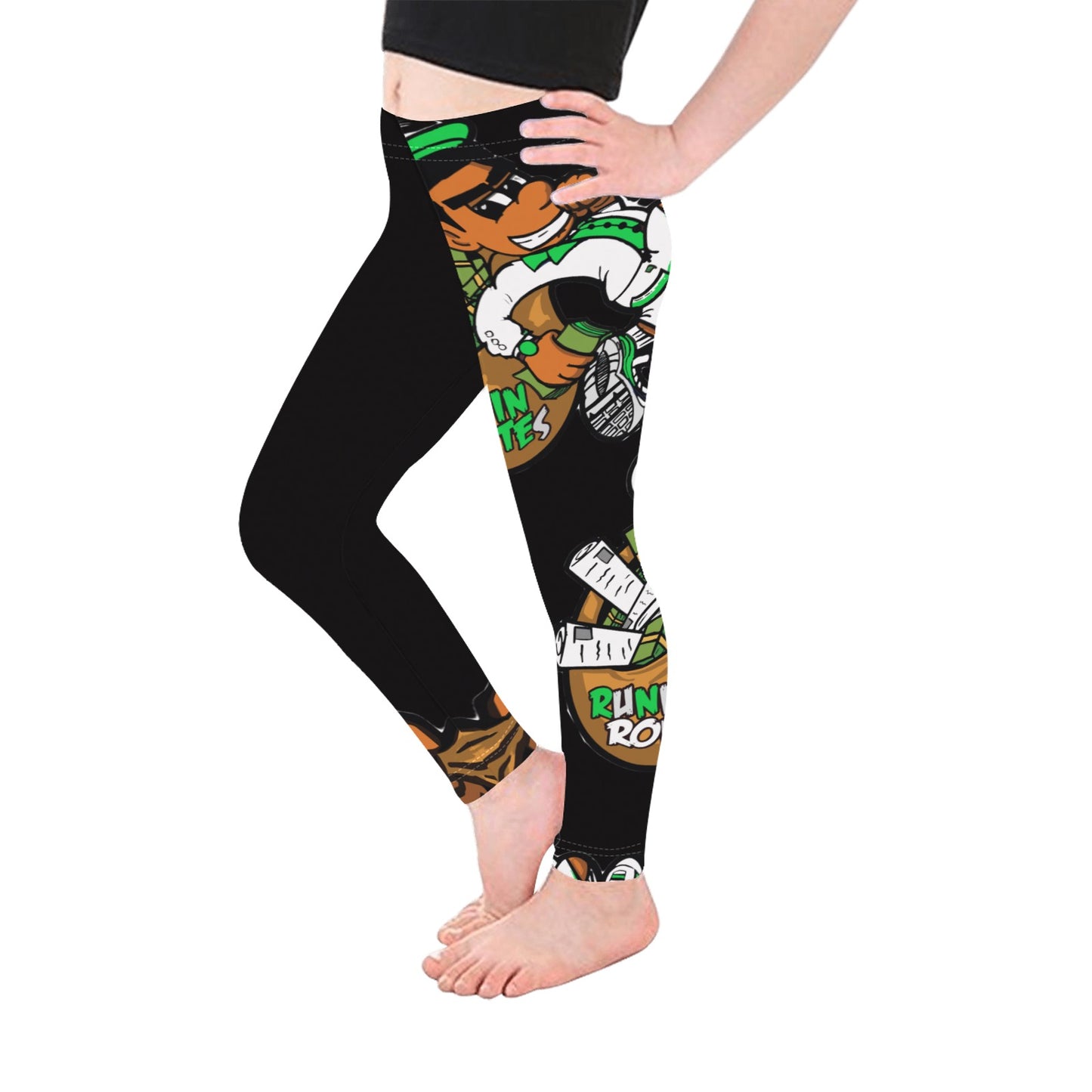 green n white Kid's Ankle Length Leggings